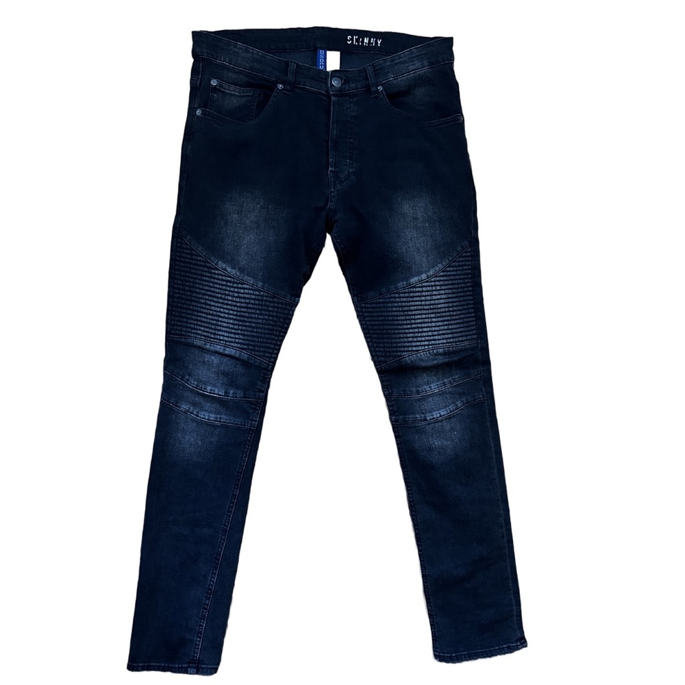 Divided Men’s Casual Solid Skinny Stretch Button Fly Black Denim Jeans
